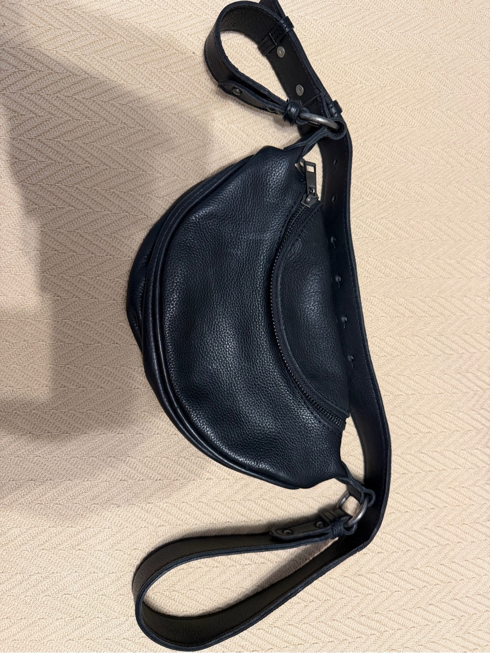 Free People Black Leather Crescent Crossbody Belt Bag